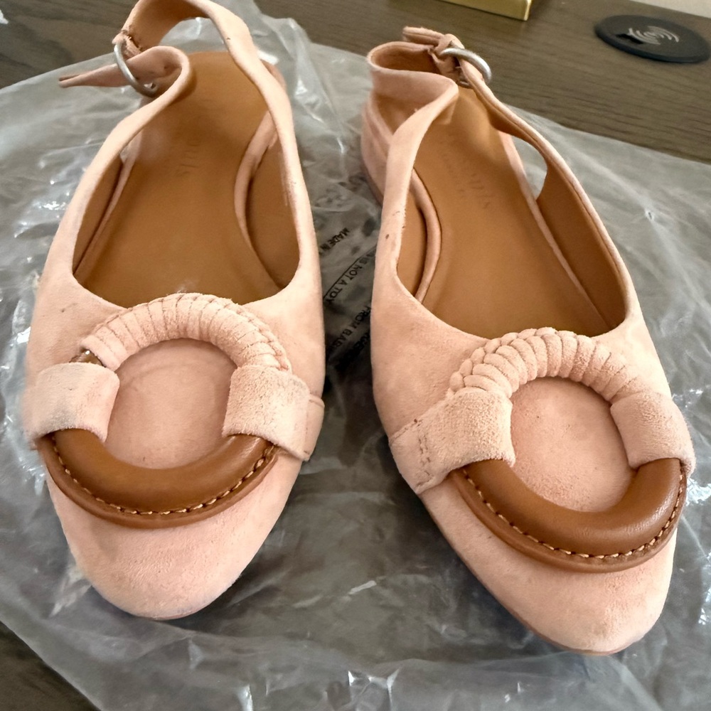 Athena Blush Suede Flats with Tan Accents